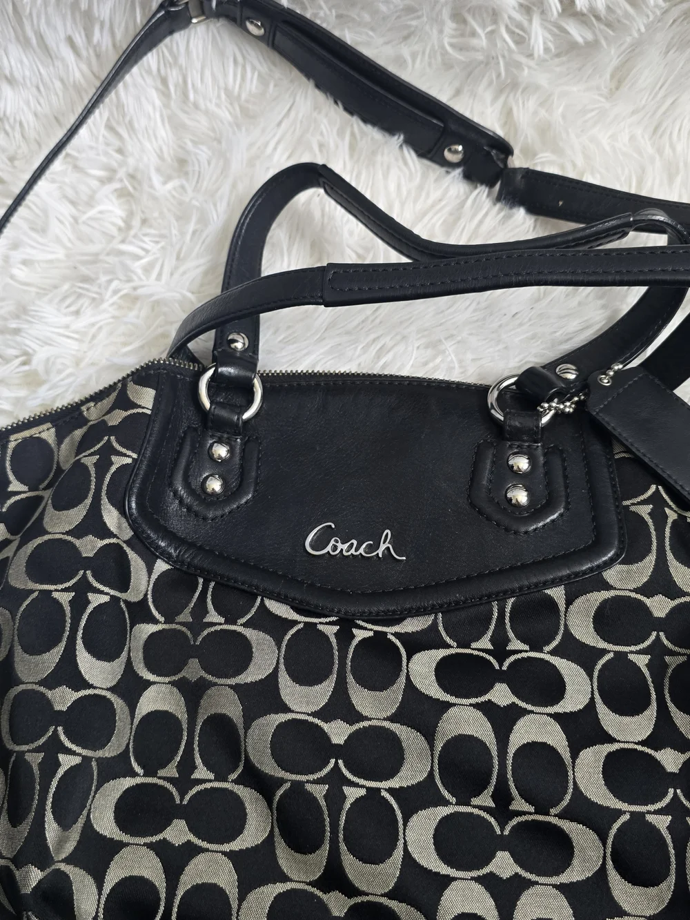 Coach Black Signature North/South Sachel Bag 25185